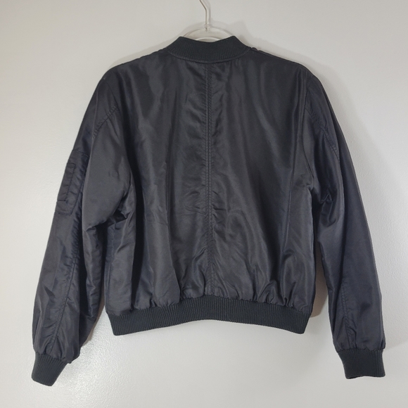 Women's MOD REF black zip front minimalist casual short length bomber jacket - Picture 11 of 11